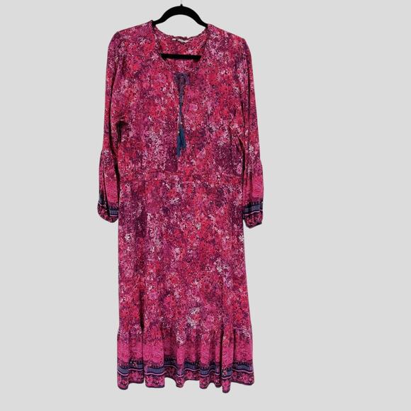 Frye and Co Dress XL Midi Floral Tassel Rayon Western Peasant Boho Canyon - Picture 3 of 8